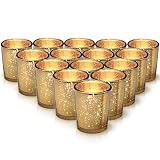Granrosi Gold Mercury Votive Candle Holder Set of 15 - Made of Mercury Glass with A Speckled Gold Finish - Adds The Perfect Ambience to Your Wedding Decorations Or Home Decor