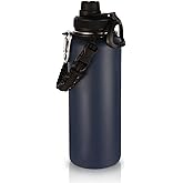 Volhoply 40 oz Insulated Water Bottles Paracord Handle, Stainless Steel Bottle with Spout Lid, Double Walled Vacuum Metal Travel Water Jug with Wide Mouth (Navy,1 Set)