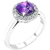 Belinda Jewelz Womens 925 Sterling Silver Classic Solitaire Halo Center 7 mm Round Gemstone Birthstone Fine Jewelry Engagement Wedding Accessory Rings, 1.3 Carat Gemstone
