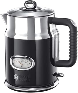 Russell Hobbs Wasserkocher, Retro schwarz, 1,7l, 2400W, Schnellkochfunktion, Wassertemperaturanzeige im Retrodesign, Füllmengenmarkierung, optimierte Ausgusstülle, Vintage Teekocher 21671-70