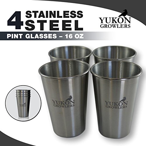 Yukon Growlers Stainless Steel Pint Glasses - Set of 4-16 oz True Pints - Food Grade 304 Stainless Tumblers for Camping, Picnics and Home Use - Durable, Stackable and Dishwasher Safe Metal Cups - Thumbnail 5