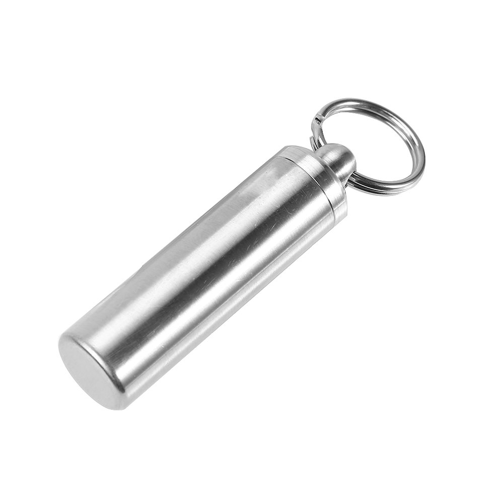 2Pcs Stainless Steel Medicine Pill Box Case 15mm Waterproof Keychain Holder Bottle Container