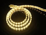 CBConcept UL Listed, 65 Feet, 7200 Lumen, 3000K Warm White, Dimmable, 110-120V AC Flexible Flat LED Strip Rope Light, 1200 Units 3528 SMD LEDs, Indoor Outdoor Use, Accessories Included Ready to use