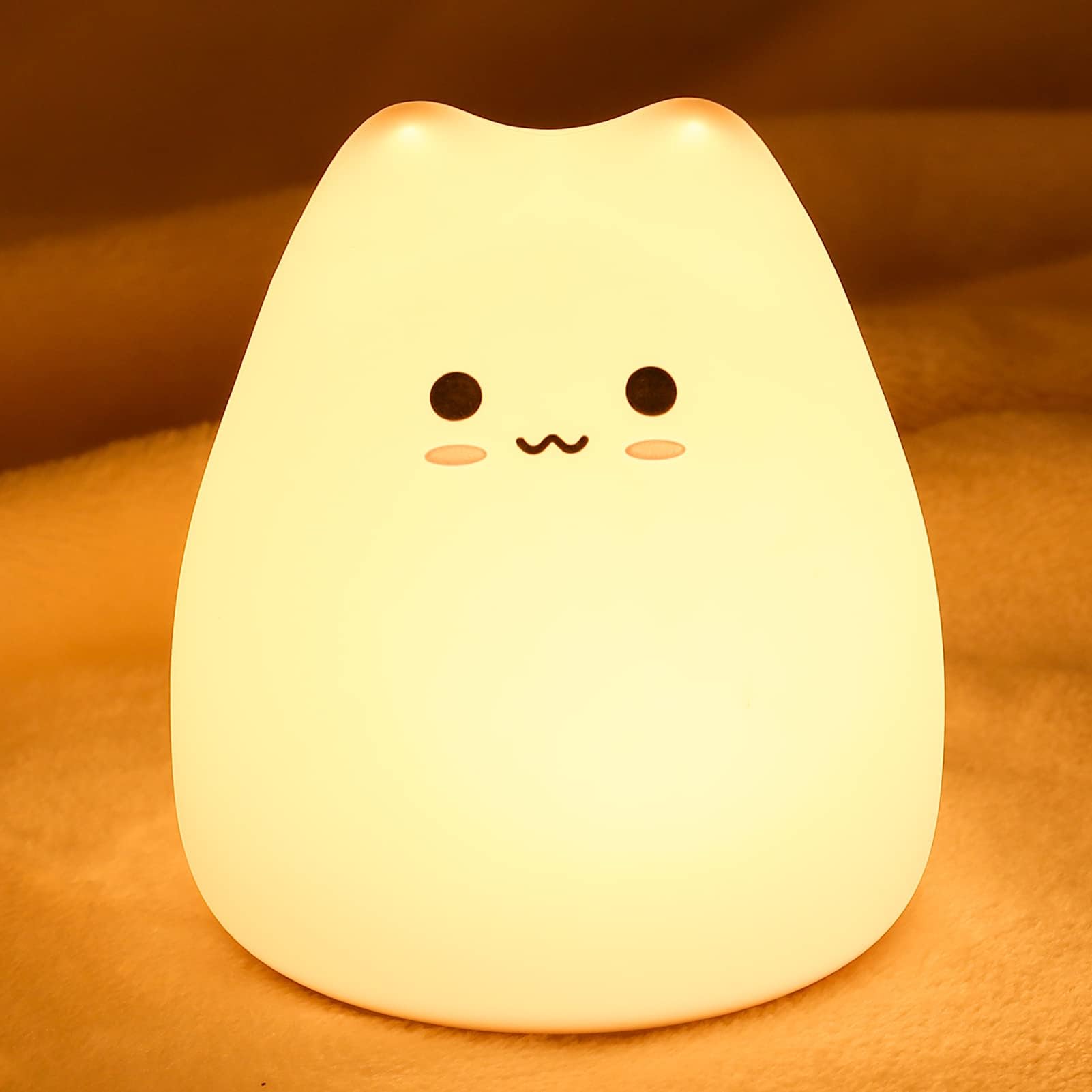 Cat Night Light Children, 7 Colour Changing LED Portable Touch Baby Lamp, USB Rechargeable Silicone Animal Night Light for Children Nursery Toddler Girls Birthday Gift Room Decor (ARS-xiaomengmao)