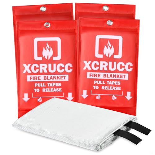 XCRUCC Heavy Duty Fire Blanket 4 Pack Fire Blankets to Smother A