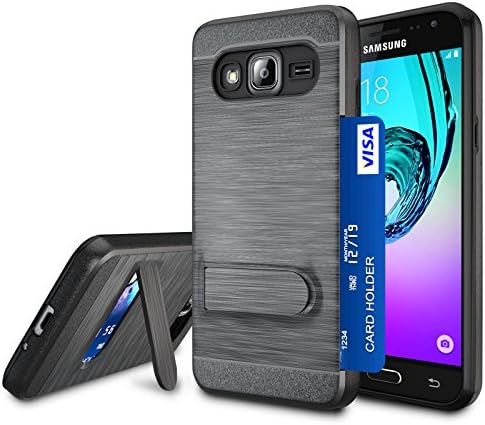 Galaxy J3 /J3 V Case, Galaxy Sky / Sol, Express Prime Case, Amp Prime Wallet Case, Zectoo Heavy Duty [Card Pocket] Anti Scratch Dual Layer Kickstand Shockproof Bumper Protective Case Cover - Black