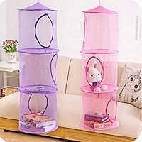 Goldenvalueable Hanging Mesh Space Saver Bags Organizer 3 Compartments Toy Storage Basket for Kids Room Organization mesh Hanging Bag 2 Pcs Set, Pink and Purple