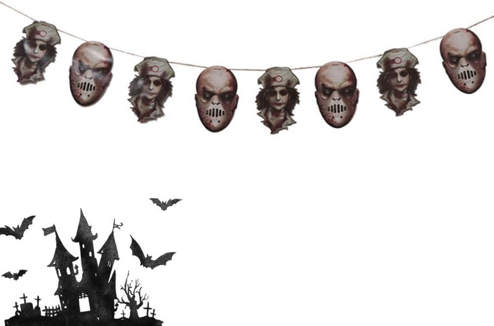 XJIUER Halloween decoration Diy Party Decoration Ornaments Terror Atmosphere Props Tricky Prank Pumpkin Head Biohazard Pull Flag 2m