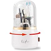 CLOKTA Toothbrush Holders for Bathrooms, Rotating 7 Slots Electric Toothbrush Holders with Cover, Countertop Toothpaste Organizers (White)