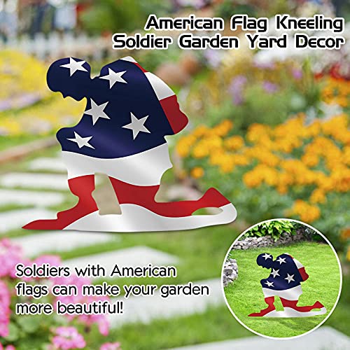 SPRAOI American Flag Kneeling Soldier Weathered Flag Metal Art Decor,Kneeling Soldier Silhouette Yard,Home Garden Decor Art Ornament Outdoor, for The Memory of The Soldiers in Service and Retired