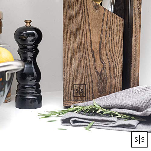 Magnetic Knife Holder and Utensil Caddy 2 in 1, Brown, Dual Purpose Design - Universal Knife Block without Knives and Wood Utensil Holder with a Farmhouse Utensil Holder Style
