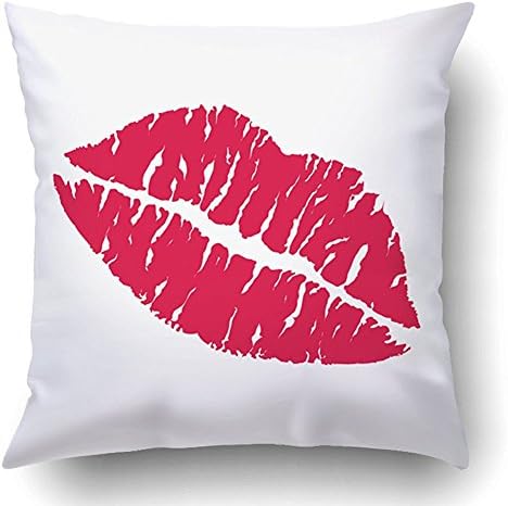 Kjalioeig-Throw Cushion Pillow Covers Red Lipstick Kiss On White Background Realistic Image Trace (Two Sides) Comfortable material Size: 18x18 Inch Pillowcase For Bed Chair Car Sofa