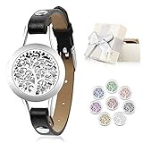 Jack & Rose Essential Oil Perfume Diffuser Tree Bangle Bracelet, Stainless Steel Aromatherapy Locket Bracelets with 8 Washable Color Pads,Girls Women Jewelry Gift