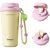 Sidagar 16oz Ceramic Lined Coffee Mug with Heart Charm, Leak-Proof Vacuum Insulated Travel Tumbler, Reusable Stainless Steel Cup for Women, Yoga & Commute - Creamy pale yellow