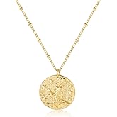 Zodiac Coin Embossed Choker Necklace Disc 12 Constellation Astrology Horoscope 14K Gold Plated Round Pendant Personalized Necklace Gift for Women Men