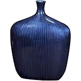 Howard Elliott Collection Sleek Cobalt Blue Wooden Vase with Brushed Black Accents, Large Decorative Accent Vase for Table Ce