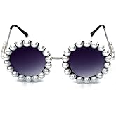 mincl/Vintage Round Pearl Sunglasses Women Luxury Alloy Oversized Frame Party Glasses Retro Shades