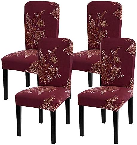 Leanking Knit Spandex Fabric Stretch Removable Washable Dining Room Chair Slipcover Home Decor Set of 4