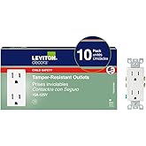 Leviton 15 Amp Decora Tamper-Resistant Duplex Electrical Wall Outlet, 10 Pack, T5325-WMP, White