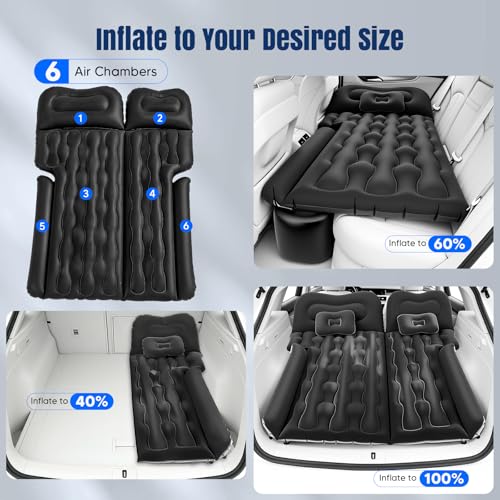 Inflatable Car Mattress, Camping SUV Mattress for Boot and Rear Bench, 12V Pump Included + 2 Pillows, 2 Fillers, Soft Waterproof Flocked Surface, Suitable for Car RV MPV Van