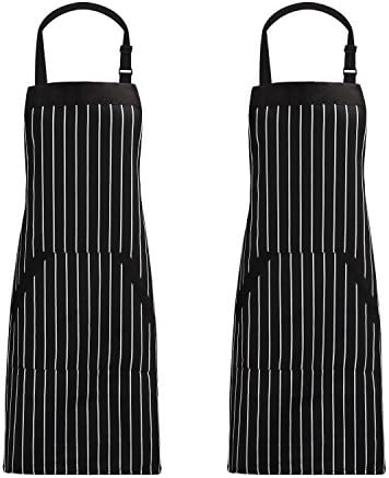 Yollo Home Apron 2-Pack Cooking Bib Aprons Adjustable Stripe Men Women Chef Kitchen Gardening Restaurant Apron