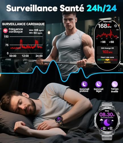 Men's Smart Watch with 1000 mAh, 1.85 Inch Smartwatch with Bluetooth Call, 100+ Sports Modes/LED Lamp, IP68 Waterproof, Heart Rate Sleep Monitor for iOS Android 2 Black Bracelet