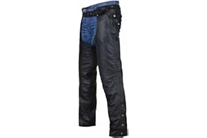Dream Apparel Black Leather Motorcycle Riding Chaps for Men Women W/Liner and Four Pockets, Cowboy Biker Chaps Pants