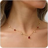 RLMOON Gold Necklaces for Women 14K Gold Plated CZ Diamond Choker Necklace Red Emerald Green Blue Black Teardrop Necklace for Wedding Bridesmaid Prom Trendy Gold Jewelry Gift