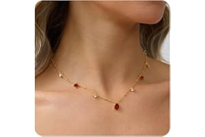 RLMOON Gold Necklaces for Women 14K Gold Plated CZ Diamond Choker Necklace Red Emerald Green Blue Black Teardrop Necklace for Wedding Bridesmaid Prom Trendy Gold Jewelry Gift