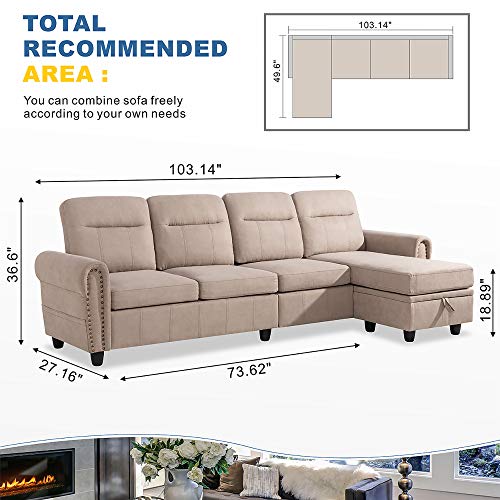 Walsunny Convertible Sectional Sofa Couch With Reversible Chaise at