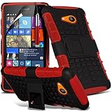 ( Red ) Microsoft Lumia 535 Case Premium Quality Tough Survivor Hard Rugged Shock Proof Heavy Duty Case W/ Back Stand, LCD Screen Protector Guard, Polishing Cloth & Mini Retractable Stylus Pen by Fone-Case