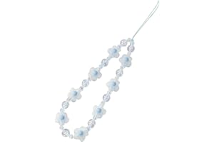 Meefisher Blue Flower Beaded Mobile Phone Charms Lanyard Aesthetic Sweet Cute Phone Wrist Strap Anti-Lost Chain for Women (Blue C)