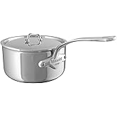 Mauviel M'Urban 4 Tri-Ply Polished Stainless Steel Sauce Pan With Lid and Cast Stainless Steel Handle, 2.6-Qt, Made In France