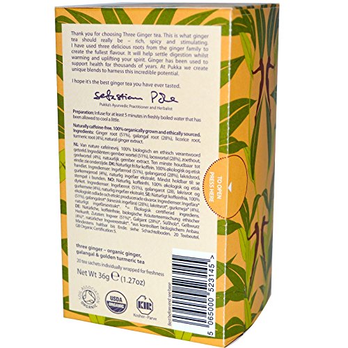 Pukka Herbal Teas Three Ginger Caffeine Free, 20 Count