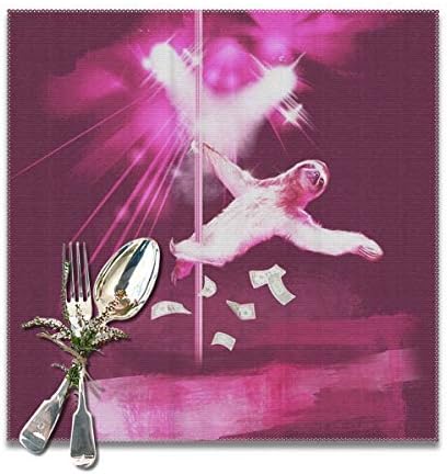 shirt home Placemats for Dining Table,Sexy Funny Pole Dancing Stripper Sloth Non-Slip Insulation Placemat Washable PVC Polyester for Kitchen Banquet Party,Set of 6, 12x12 inch