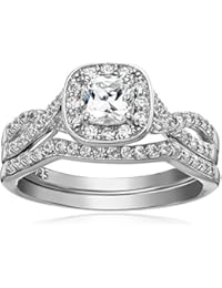 Sterling Silver Platinum Plated Swarovski Zirconia 2-Piece Bridal Ring Set