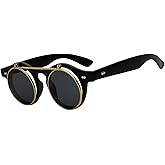 OWL Stylish Vintage Retro Circle Flip Up Sunglasses Smoke and Brown Lens