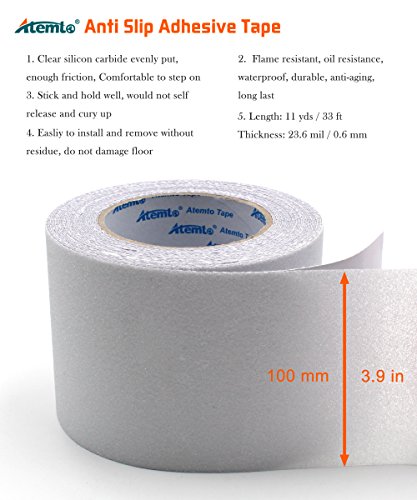 Anti Slip Adhesive Tape, Atemto Non Skid Abrasive Safety Tape 4inch 33ft Traction Heavy Duty Industry Grade Anti-Slip Anti-Skid Tape Grit Tape for Stairs Porch Bathroom Kids The Old (10cm, White)