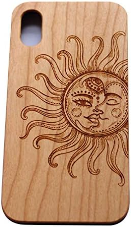 VIVIPOW Wood Phone Case Compatible iPhone X, Sun and Moon Phone Case Compatible iPhone X Wooden Case (Sun and Moon - Cherrywood)