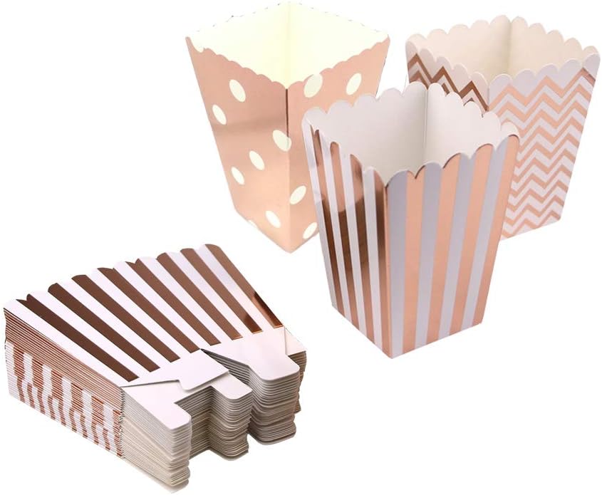 Rose Gold Popcorn Boxes,Open-Top Popcorn Boxes,Mini Popcorn Boxes,Cardboard Popcorn Boxes - Party Decoration Supplies - Great for Any Parties and Events, Pack of 36