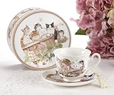 Porcelain Tea Cup and Saucer in Gift Box - Cats