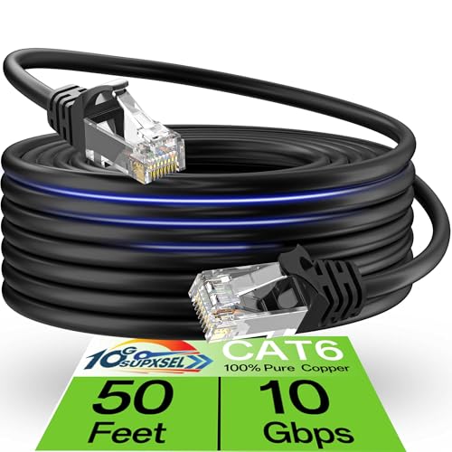 Cat 6 Ethernet Cable 50FT Outdoor&Indoor, Cat6 Ethernet Patch Cable 10Gbps, High-Speed