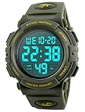 Men's Digital Sports Watch LED Military 50M Waterproof Watches Outdoor Electronic Army Alarm Stopwatch Green