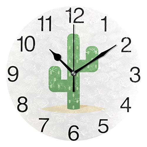 senya Desert Cactus Round Wall Clock, Silent Non Ticking Oil Painting Decorative for Home Office Sch - //medicalbooks.filipinodoctors.org