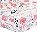 Floral Fitted Crib or Toddler Sheet - with Coral Pink, Grey and Navy Blue Flowers - 100% Cotton Baby Girl Nursery Bedding