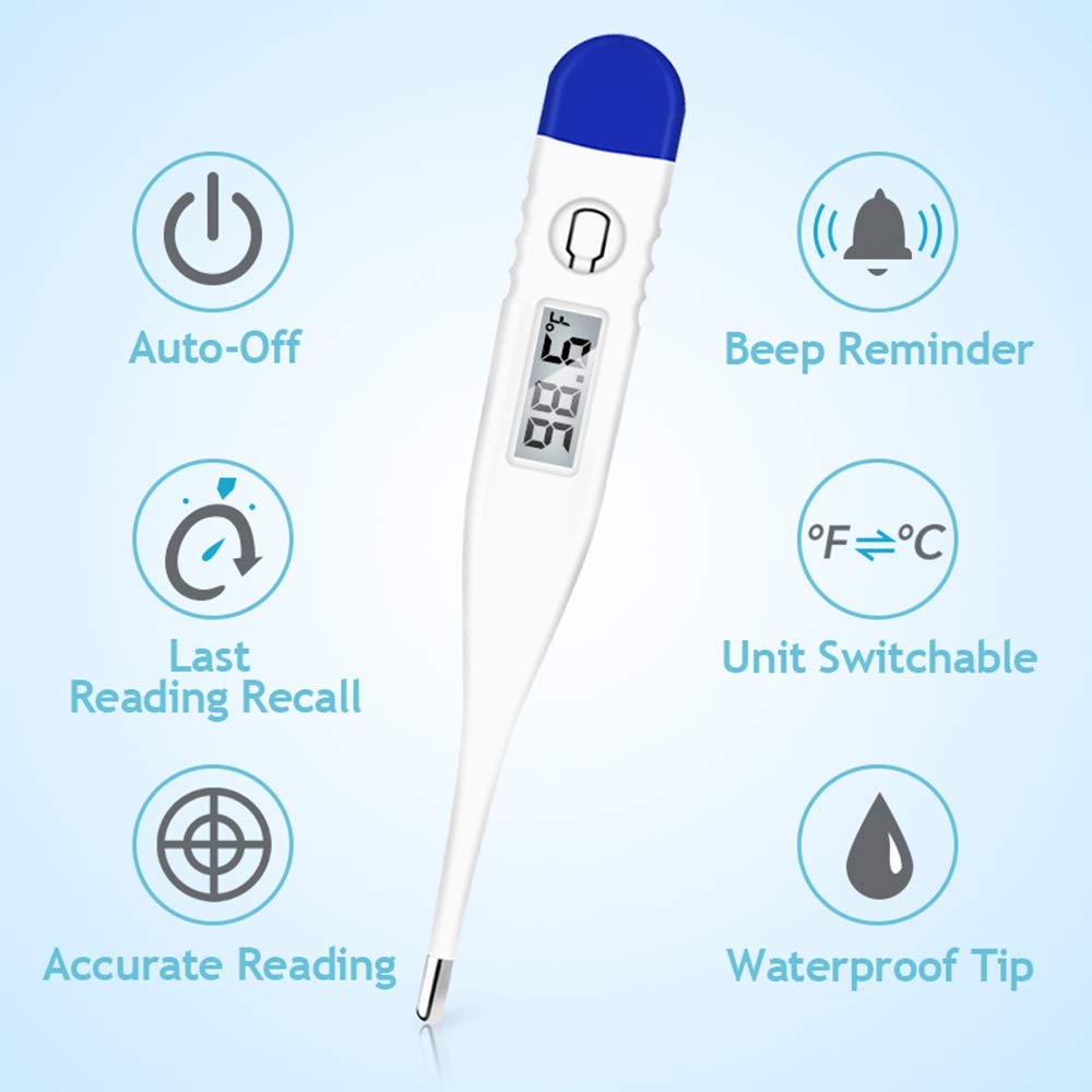 Thermometer for Fever, Quick Reading Digital Waterproof Oral Thermometer with Fever Indicator and Memory Recall, Best Accurate Rectum Armpit Reading Thermometer for Baby Kids and Adults: Industrial & Scientific