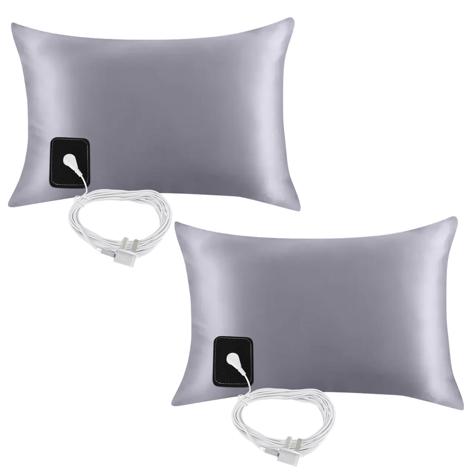 ConBlom Earthing Grounding Pillowcase with 5m UK Plug Cord, Regular UK Size, 90% Cotton Thread, 10% Delicate Silver Thread - Grounding Features for Better Sleep (2, Gray)