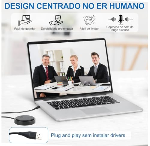 Microfone de Conferência USB para Computador, Alto-Falante com Microfone para Computador, Microfone Condensador Omnidirecional de 360° com Tecla Silenciosa