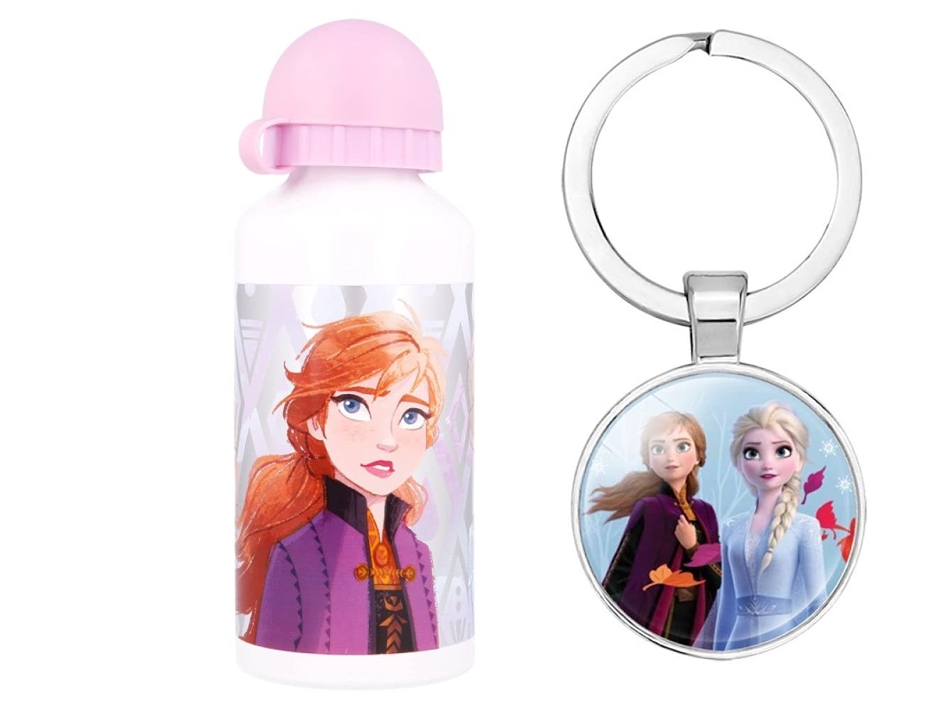 Official Frozen Aluminium Sports Bottle 400ml - Holiday, Back to School Water Drinking Kids Lunch Children Includes Frozen Keyring