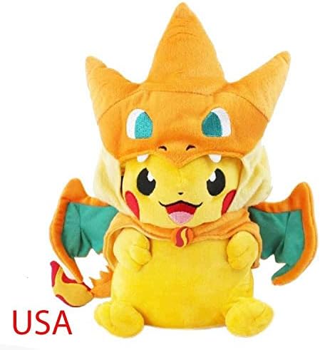 9" Pokemon Mega Pikachu With Charizard Hat Pocket Monster Plush Toy Stuffed Doll